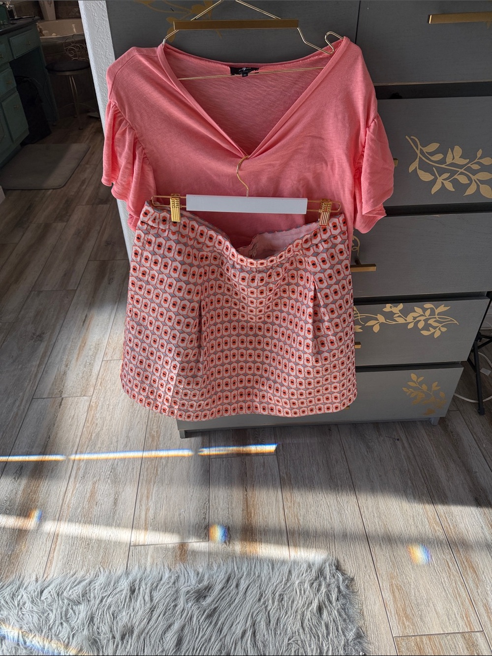 J. Crew Coral Pink Patterned A-Line Mini Skirt